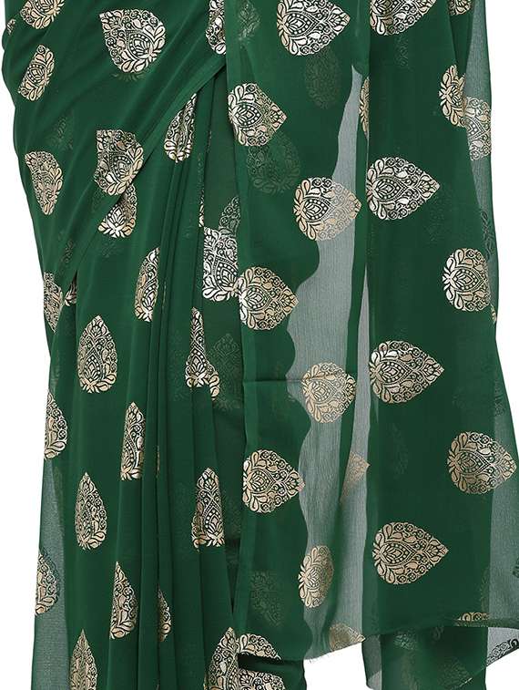women's foil print green colored saree with blouse - 17232022 -  Standard Image - 3