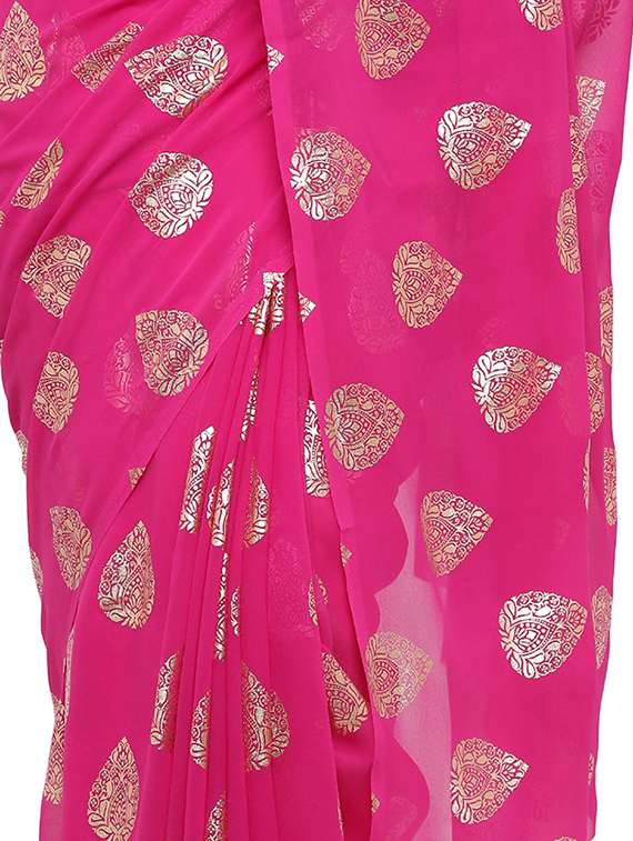 women's foil print magenta colored saree with blouse - 17232023 -  Standard Image - 3