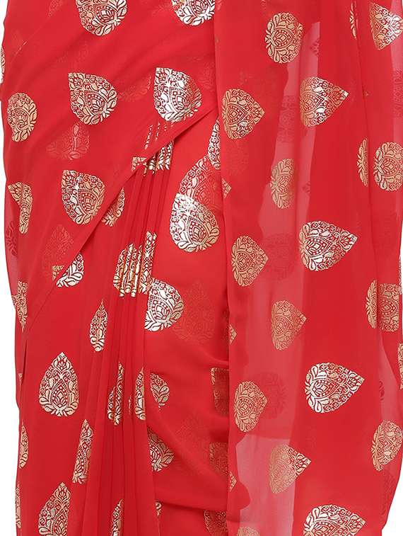 women's foil print red colored saree with blouse - 17232030 -  Standard Image - 3