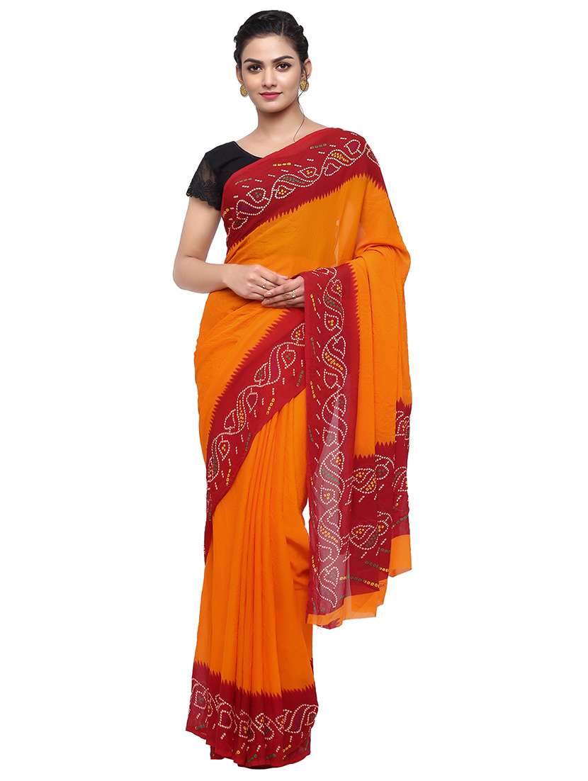 women's bandhani orange colored saree with blouse