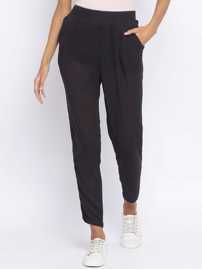 women solid black cigarette pant - 17233027 -  Zoom Image - 0