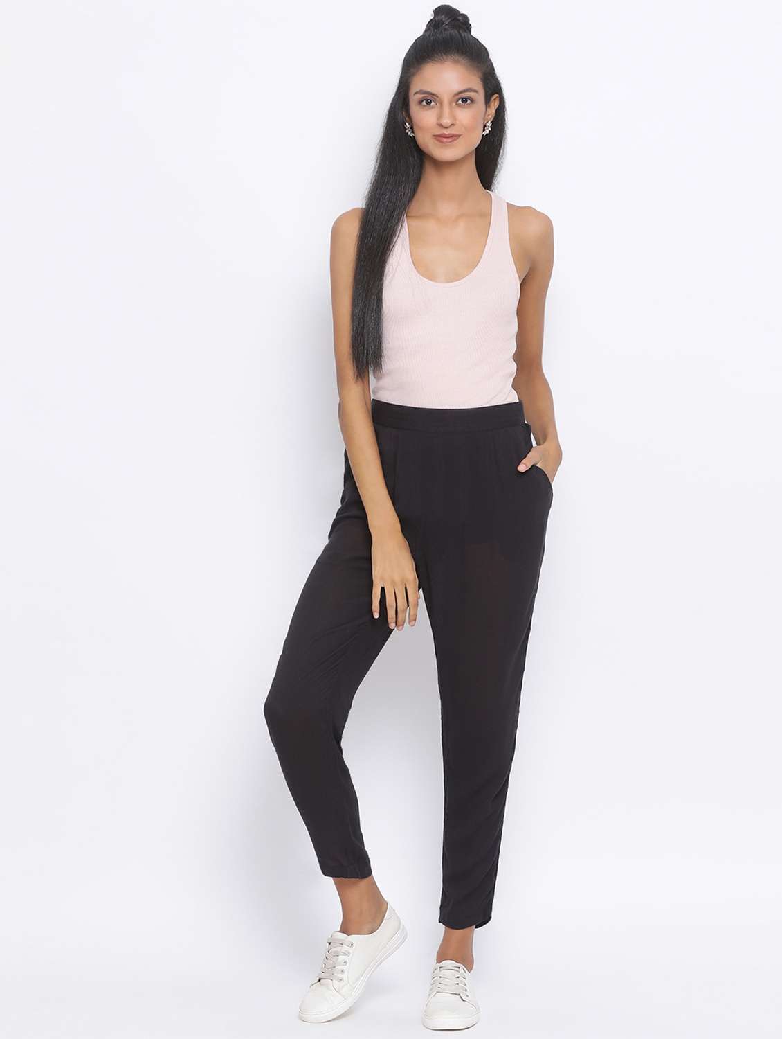 women solid black cigarette pant - 17233027 -  Standard Image - 3