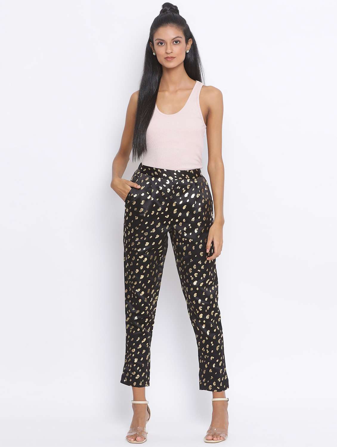 women black printed pleated trouser - 17233029 - Standard Image - 3