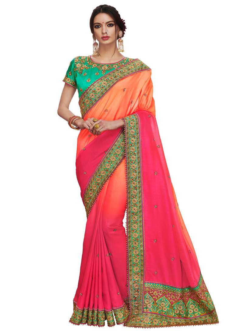 ombre print embroidered saree with blouse
