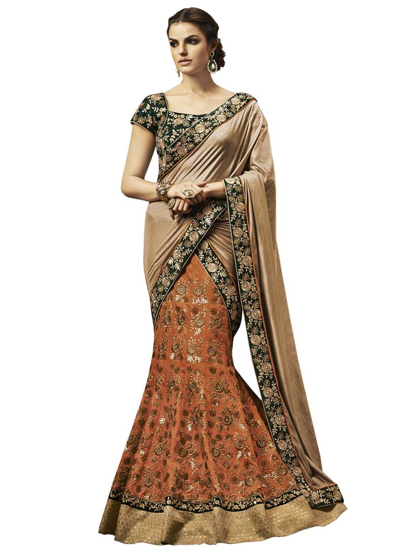 sequined saree lehenga