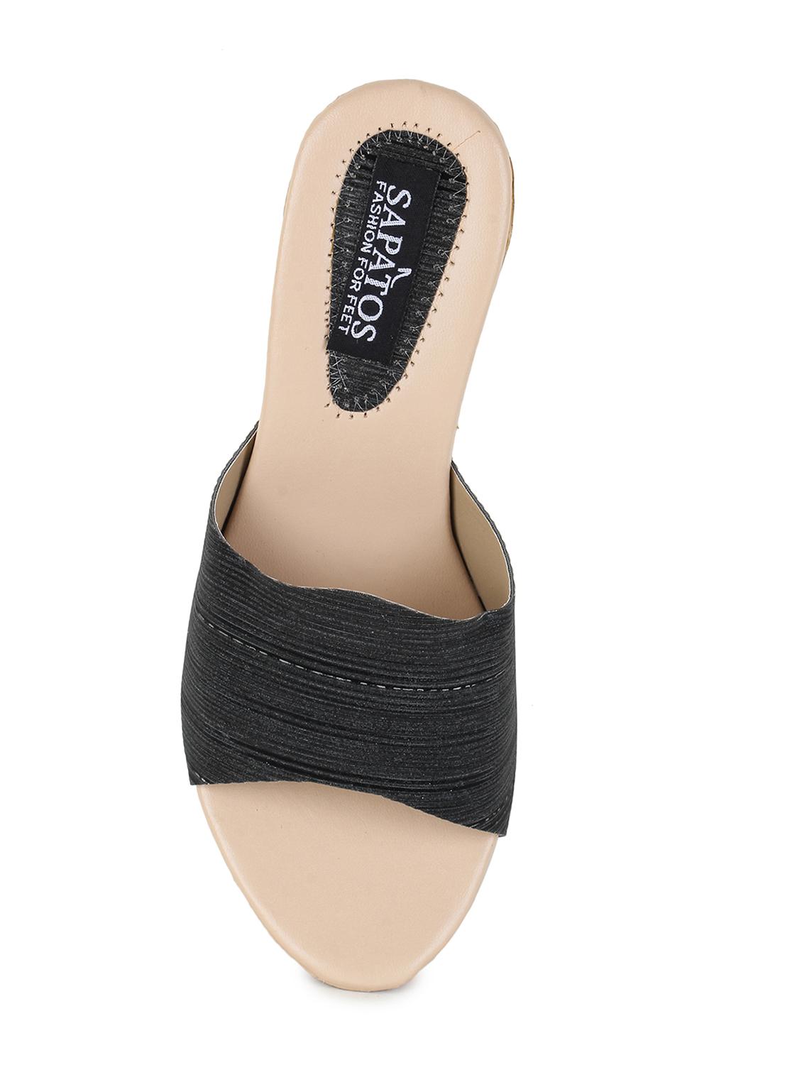 black synthetic slip on sandals - 17238476 - Standard Image - 5