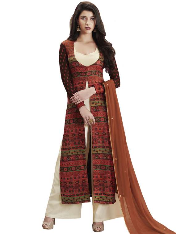 printed straight pant semi-stitched suit