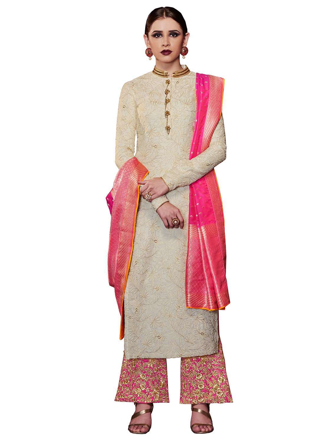 embroidered palazzo semi-stitched suit