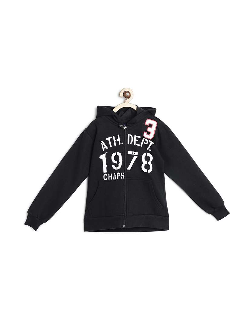 chest print hood neck sweatshirt