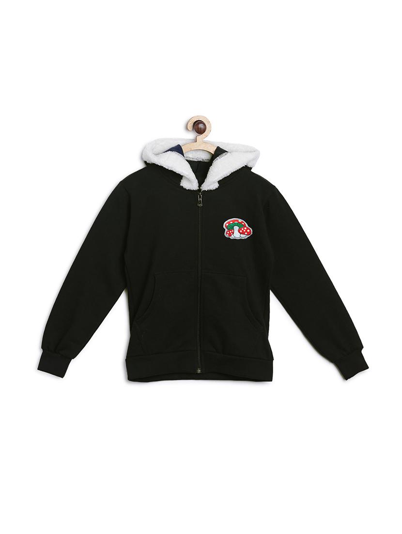 placement print hood neck sweatshirt