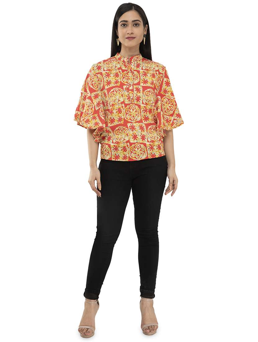 mandarin neck printed top  - 17246561 -  Standard Image - 3