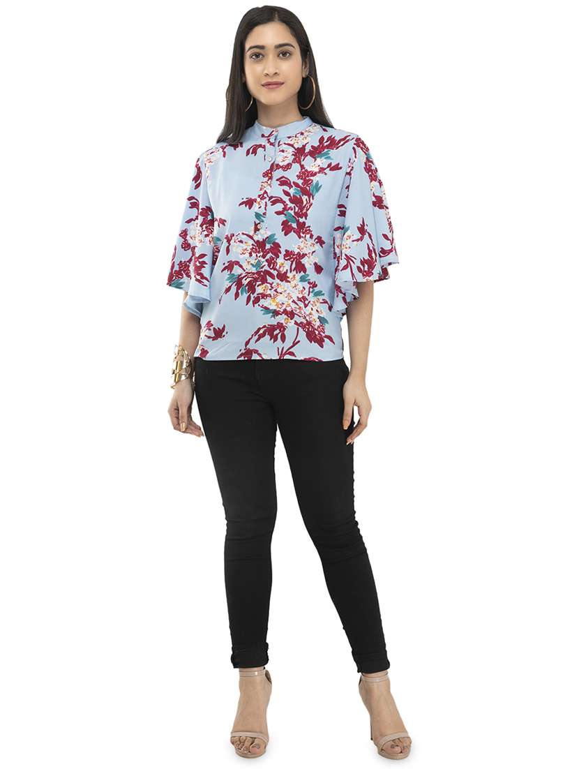 mandarin neck printed top  - 17246563 -  Standard Image - 3