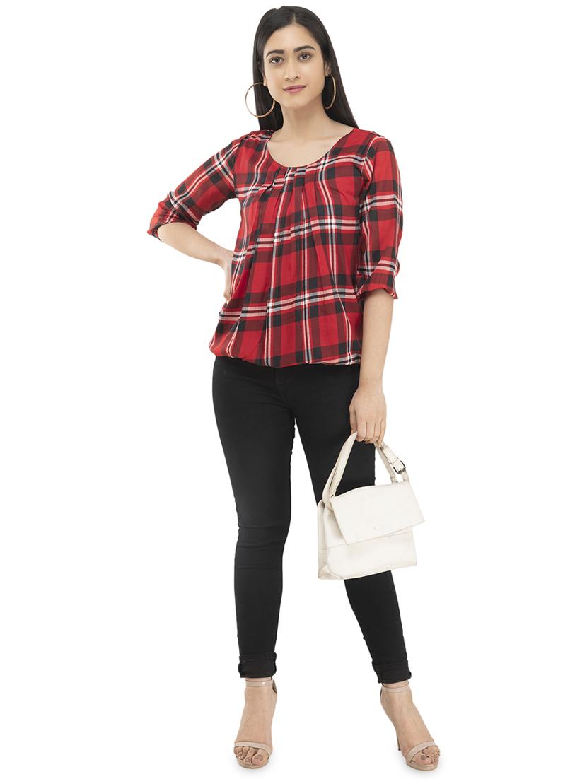 checkered blouson top - 17246566 - Standard Image - 3