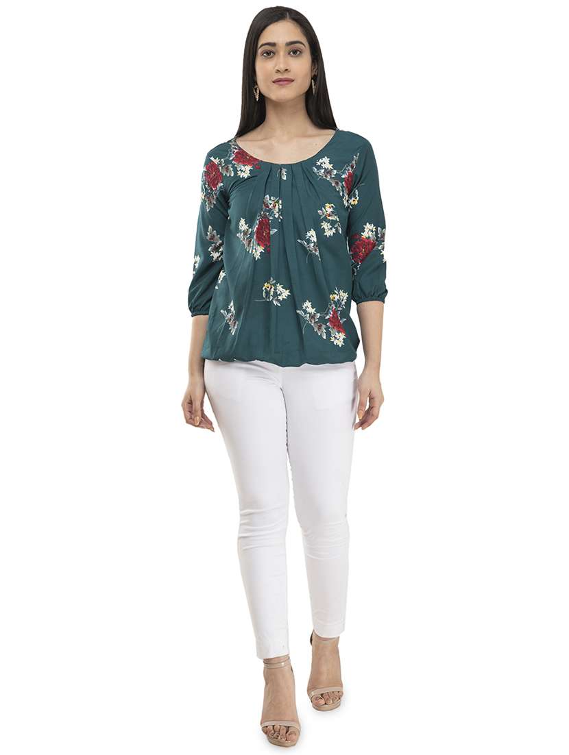 pleated neckline floral top  - 17246570 -  Standard Image - 3