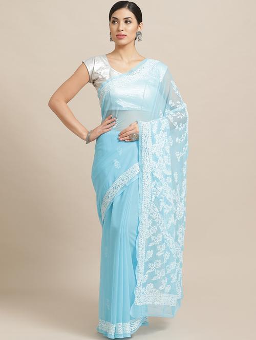 solid chikankari saree with blouse - 17248624 -  Standard Image - 0