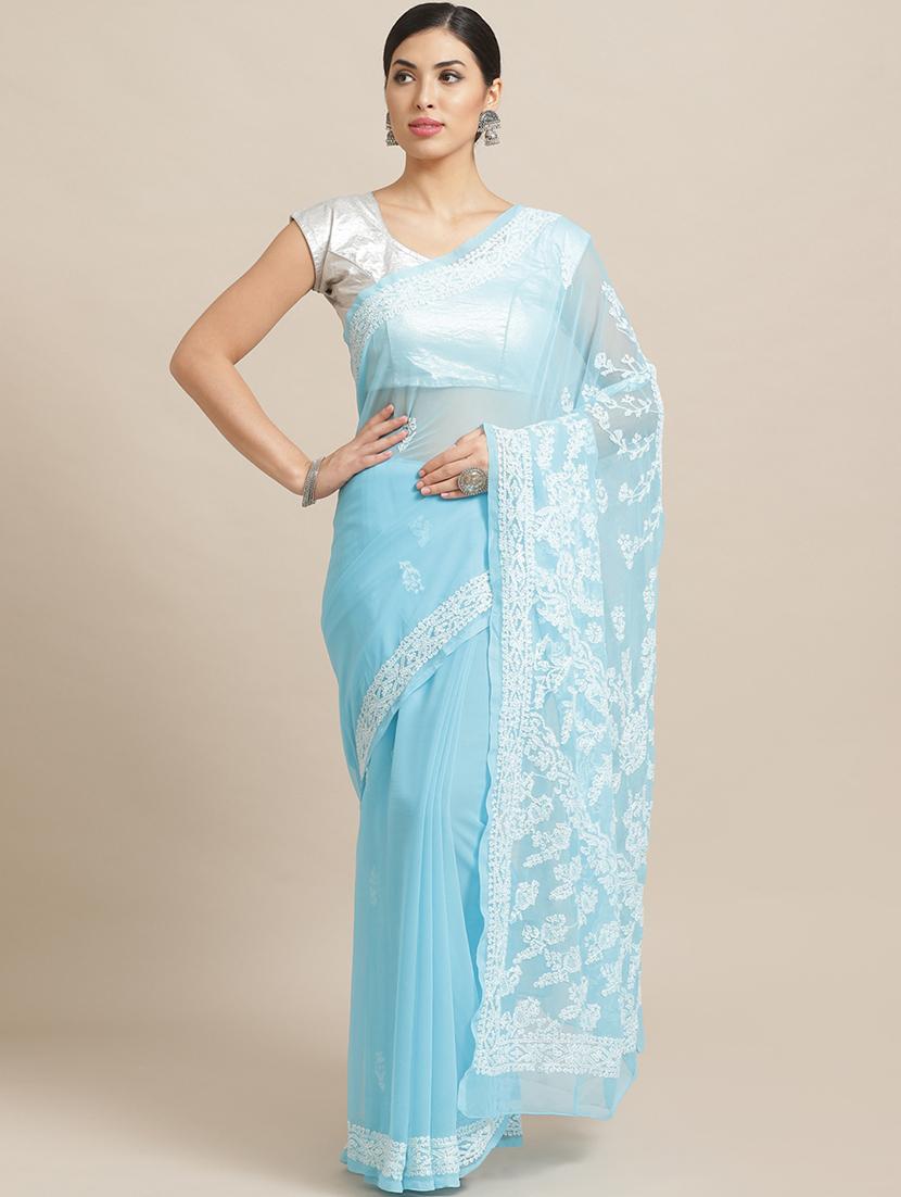 solid chikankari saree with blouse - 17248624 -  Zoom Image - 0