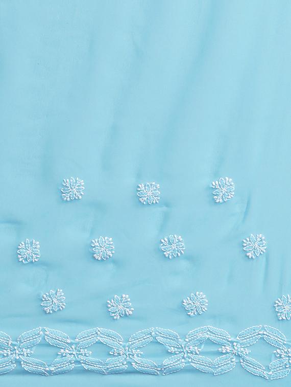 sky blue color georgette chikankari worked saree with blouse - 17248627 - Standard Image - 5