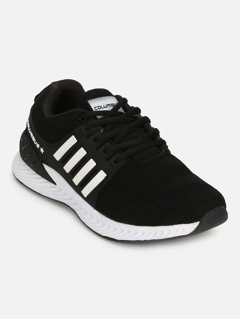 black striped laced up sport shoe