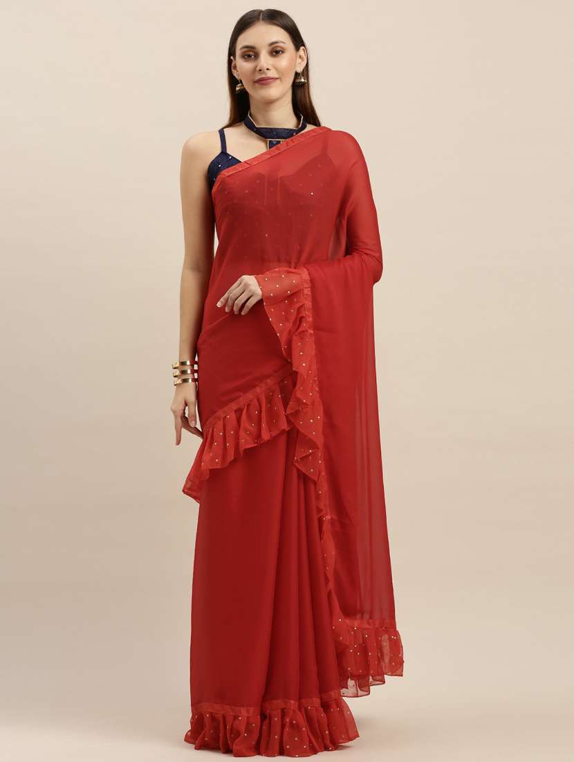 solid bordered saree with blouse