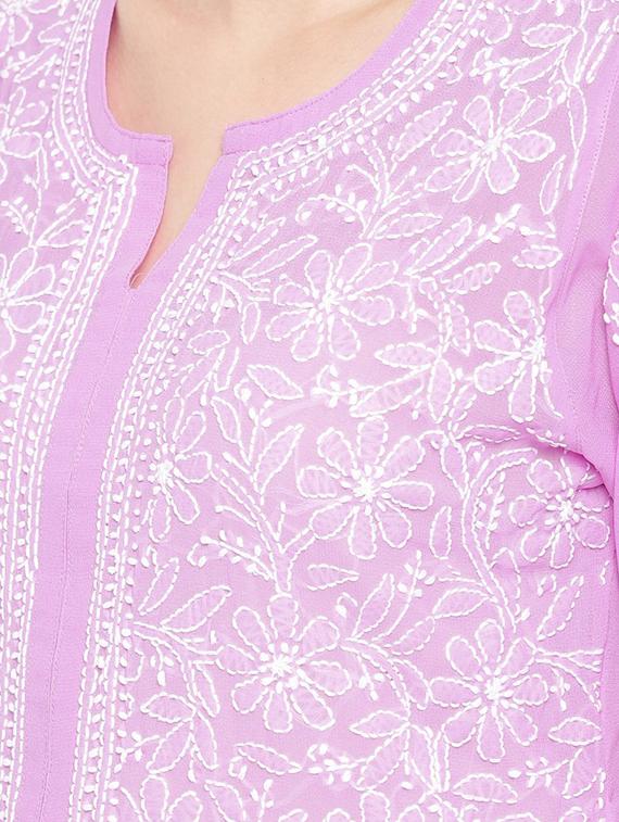 levender knee length georgette women chikankari straight kurta - 17257932 - Standard Image - 3