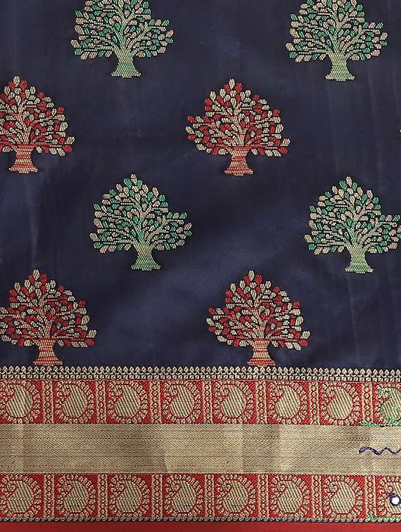 mirror work woven saree with blouse - 17258504 - Standard Image - 3