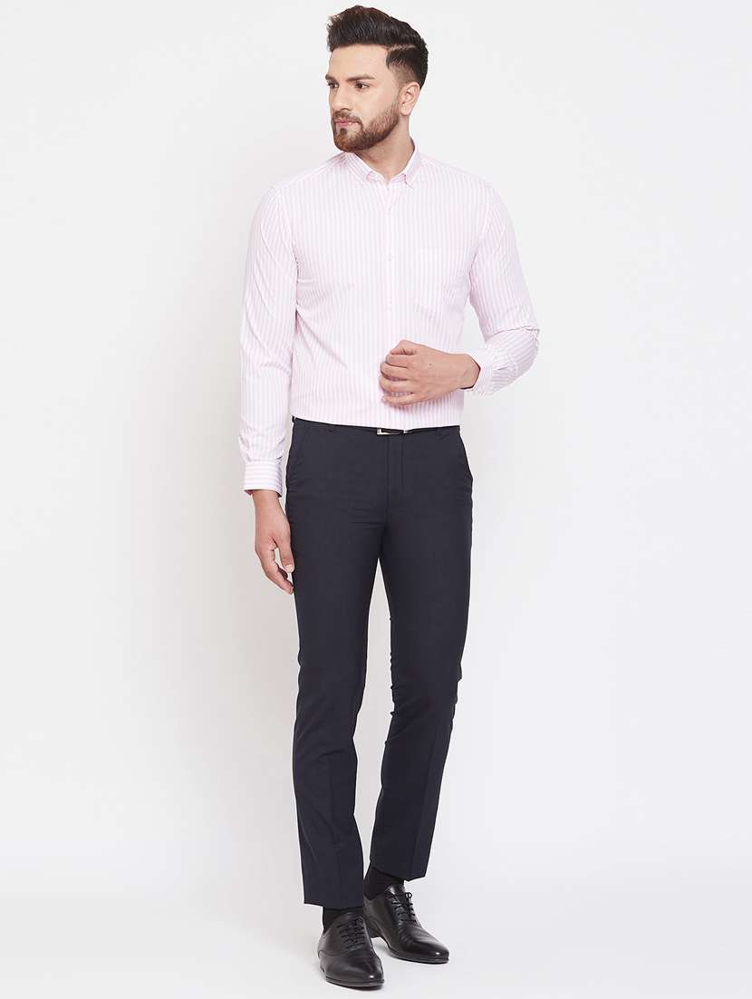 navy blue solid flat front formal trouser - 17263469 - Standard Image - 3