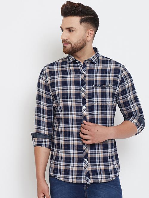 navy blue checkered casual shirt - 17263498 -  Standard Image - 0