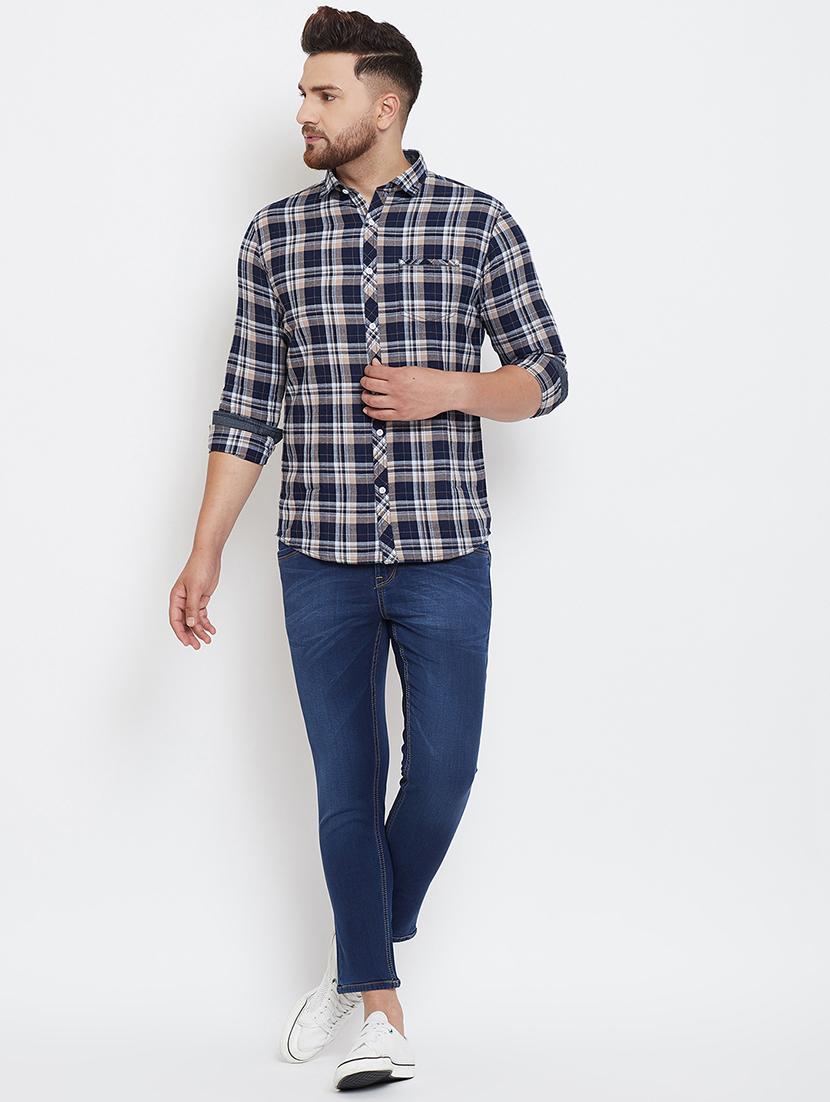 navy blue checkered casual shirt - 17263498 - Standard Image - 3