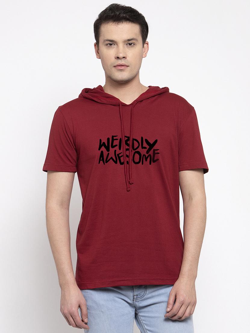maroon chest print t-shirt - 17263750 - Zoom Image - 0