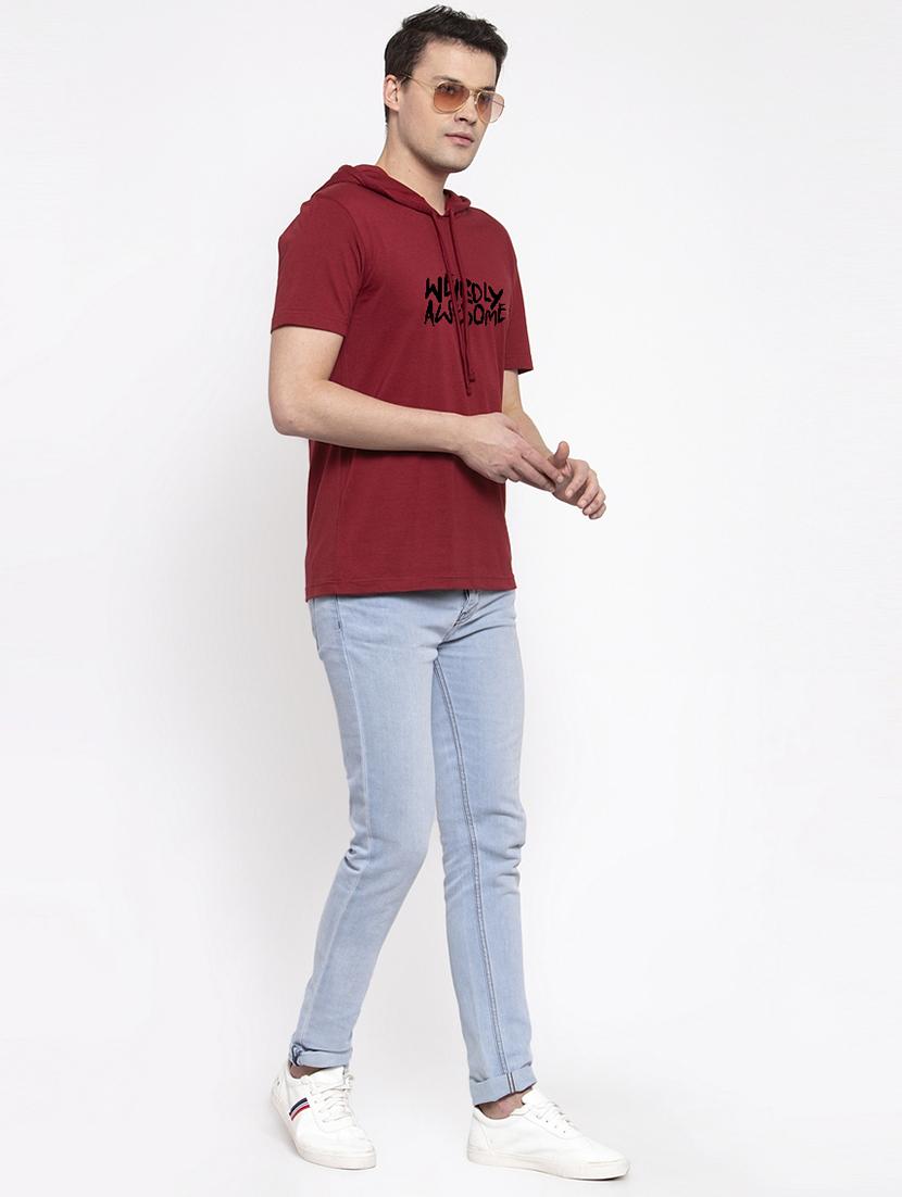 maroon chest print t-shirt - 17263750 - Standard Image - 3