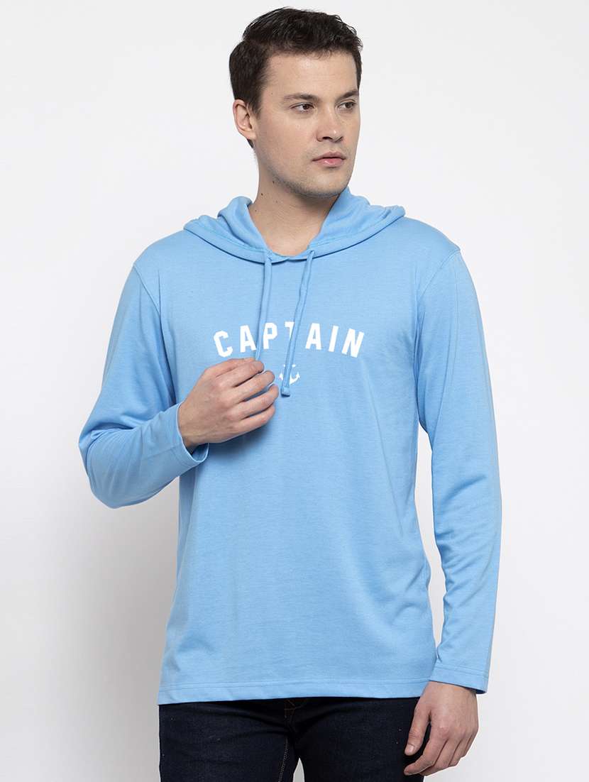 men chest print hooded  t-shirt