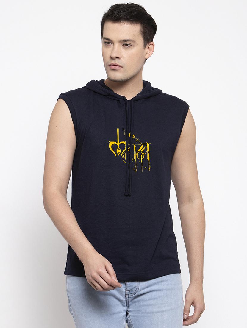 navy blue chest print t-shirt - 17263863 - Zoom Image - 0