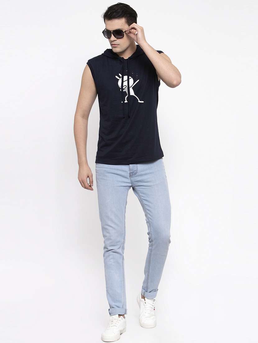 Navy Blue Chest Print T Shirt