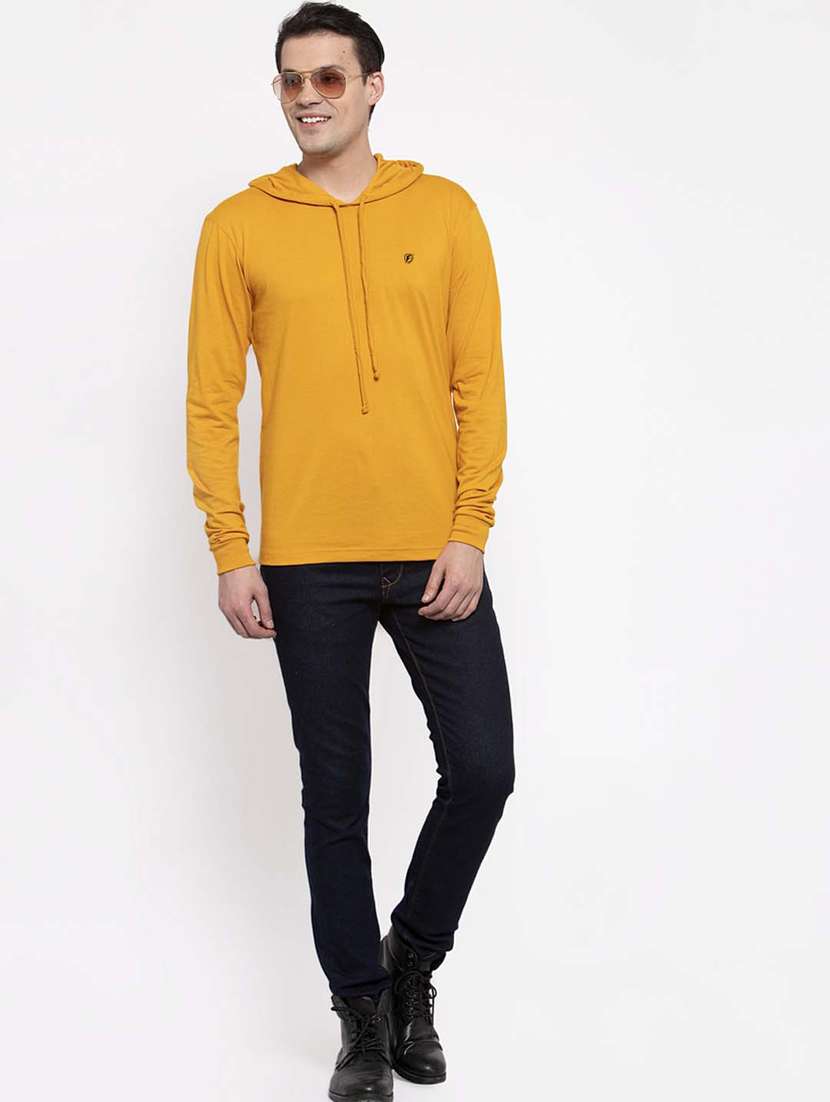 mustard solid hooded t-shirt - 17263990 -  Standard Image - 5