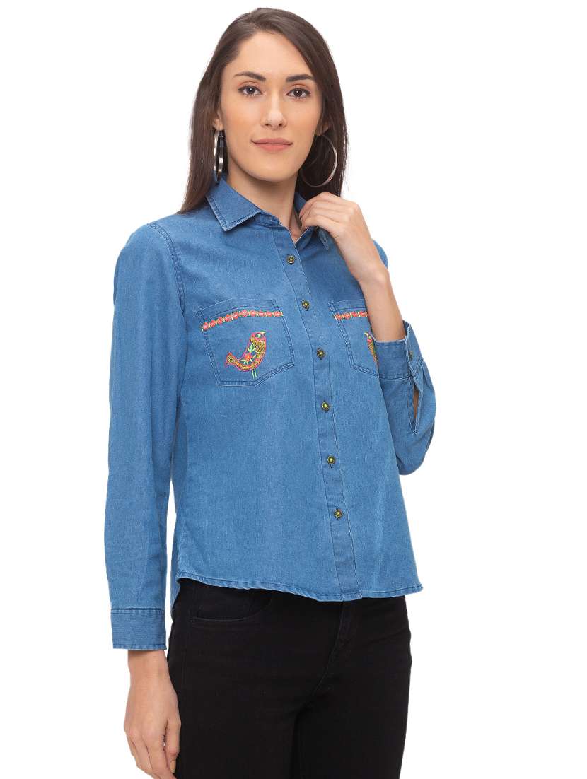 embroidered detail denim shirt 