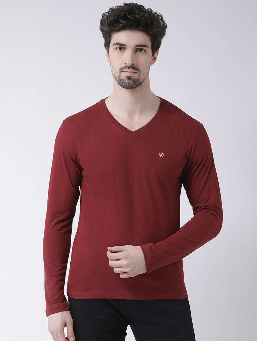 maroon solid t-shirt - 17264535 -  Zoom Image - 0