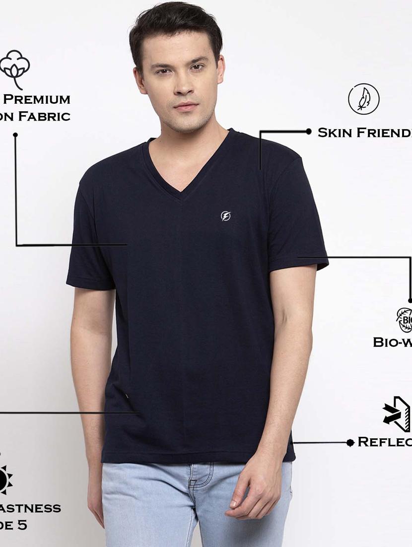 navy blue solid t-shirt - 17264548 - Standard Image - 3