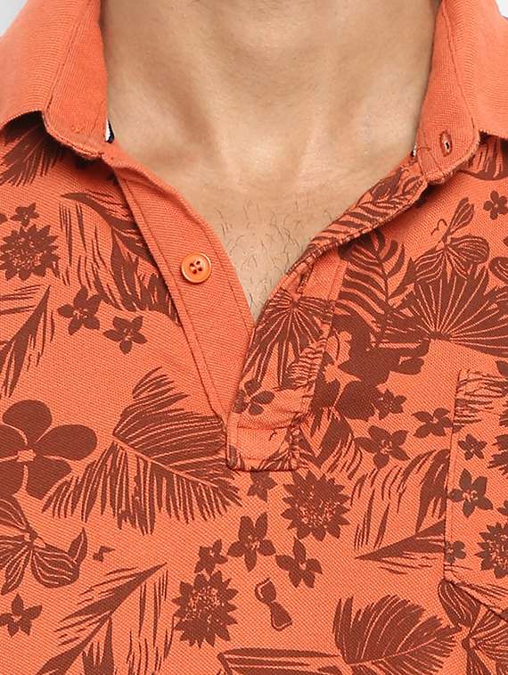 orange printed polo t-shirt - 17264689 - Standard Image - 3