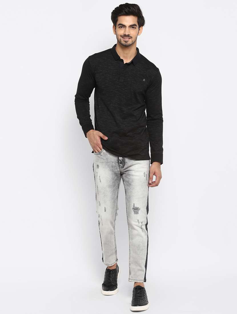 black melange collared t-shirt - 17264693 - Standard Image - 3