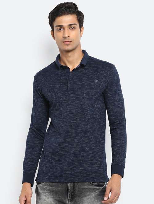 navy blue melange collared t-shirt - 17264694 - Standard Image - 0