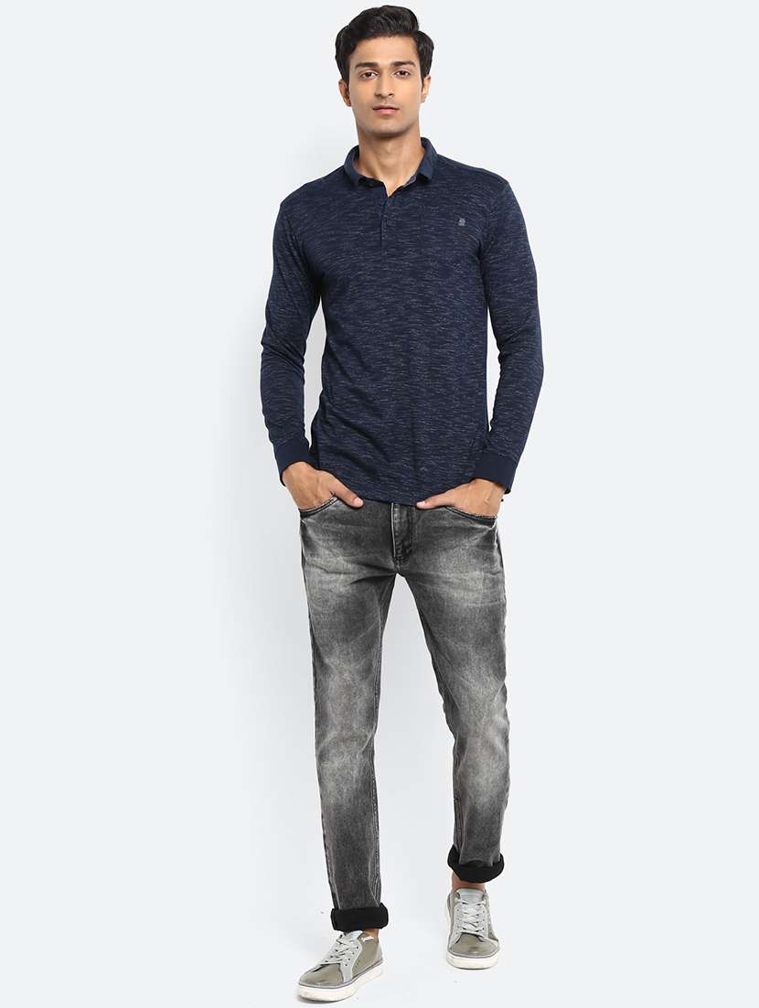 navy blue melange collared t-shirt - 17264694 - Standard Image - 3