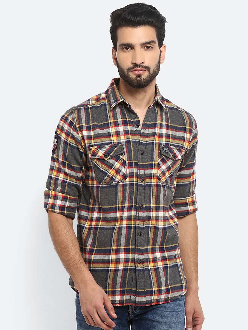 grey checkered casual shirt
