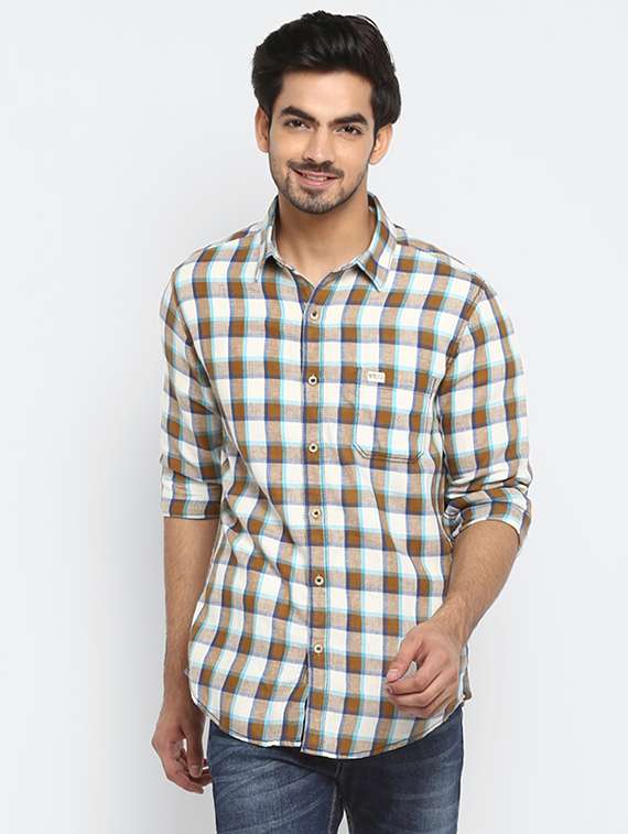 brown checkered casual shirt - 17264722 -  Zoom Image - 0