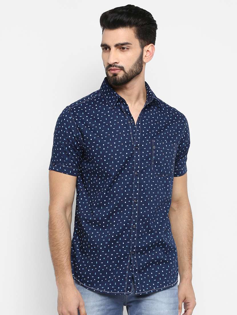 Buy online Navy Blue Printed Casual Shirt from shirts for Men by