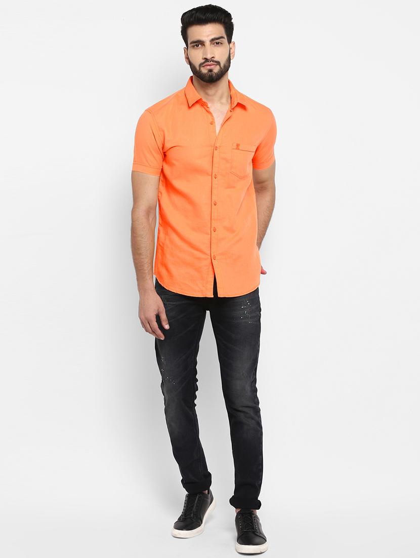 orange solid casual shirt - 17264738 - Standard Image - 3