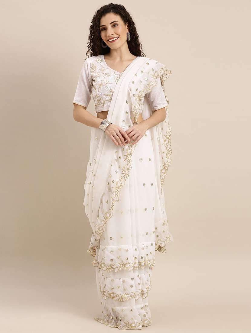 solid fusion saree with blouse