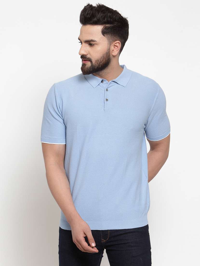 blue solid polo t-shirt - 17265499 - Zoom Image - 0