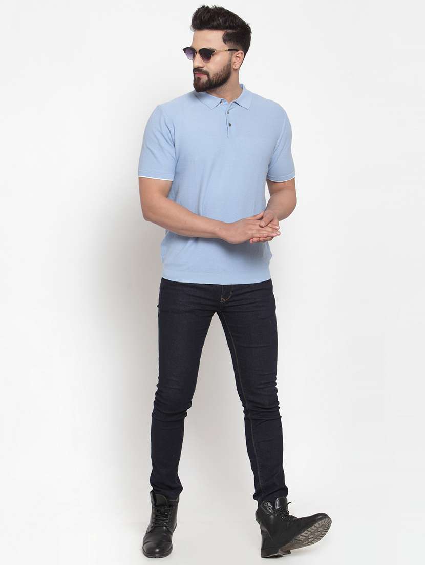 blue solid polo t-shirt - 17265499 - Standard Image - 3