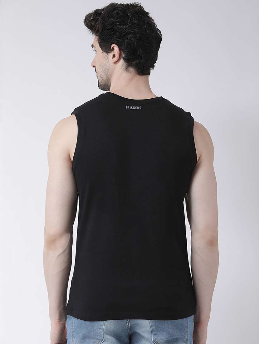 Black Chest Print Round Neck T Shirt