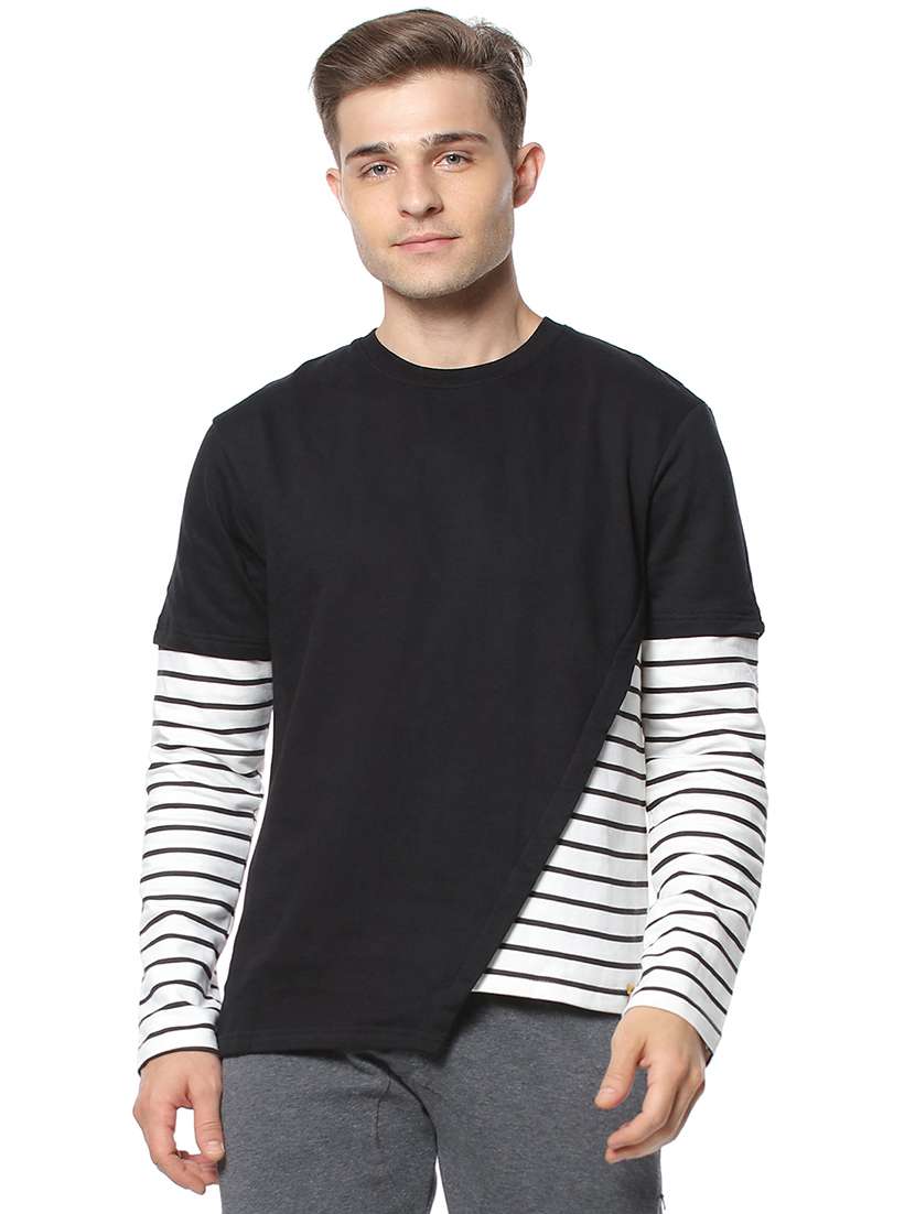 black striped cut & sew t-shirt
